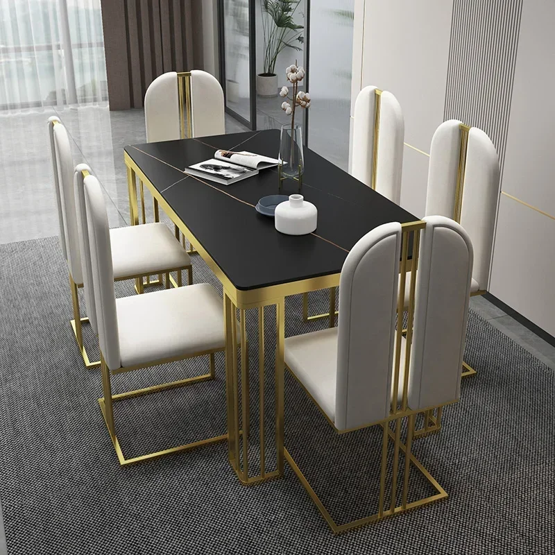 Luxury minimalist rock table rectangular rice table Modern minimalist family small apartment dining table and chair combination