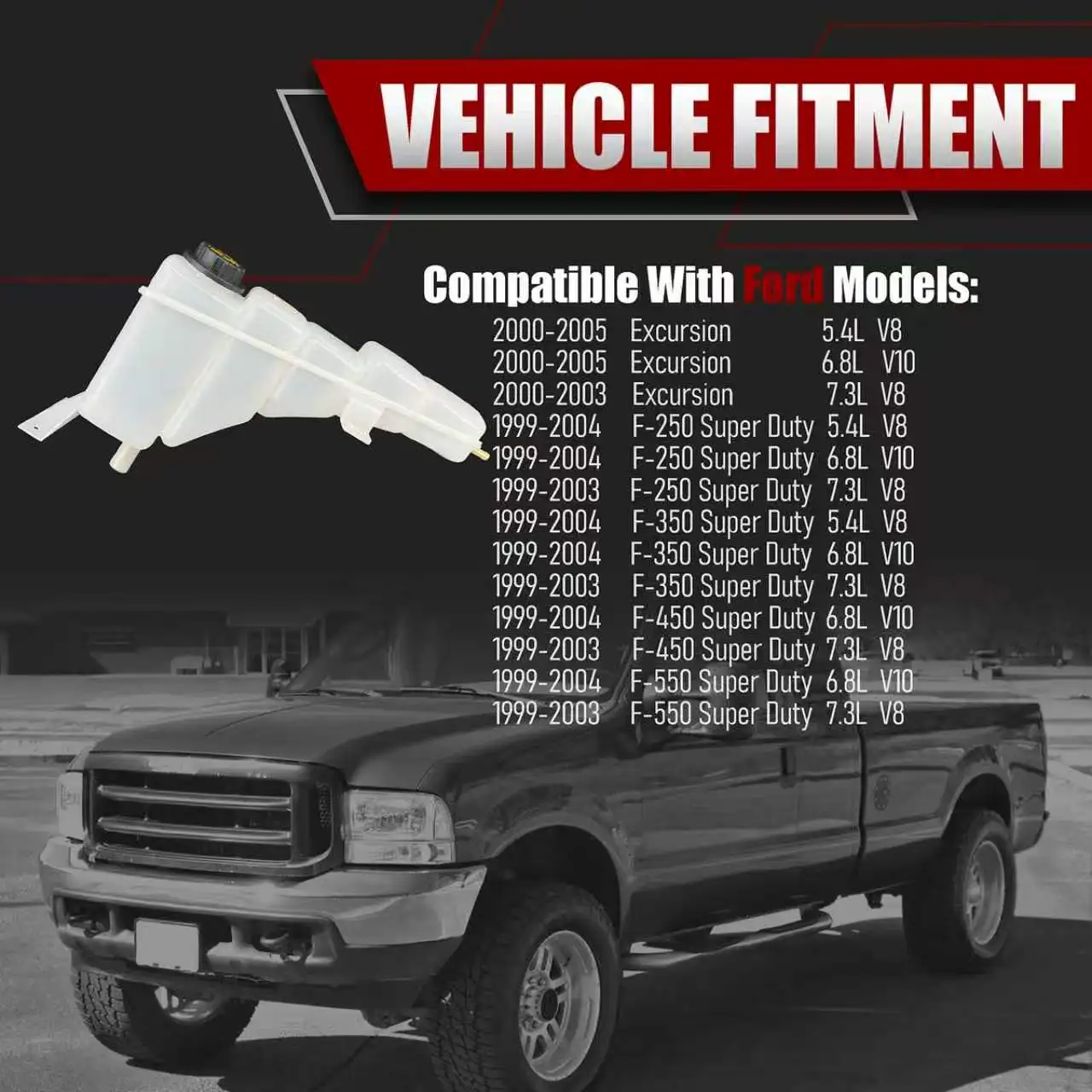 PP Coolant Expansion Reservoir with Cap for Ford Excursion F250 F350 F450 F550 Super Duty 1999-2005 5.4L 6.8L 7.3L 2C3Z8A080AA view 4