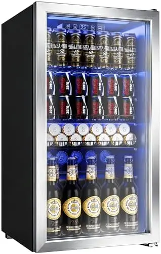 

Beverage Refrigerator Cooler-Mini Fridge Freestanding Cooler with Glass Door, Adjustable Shelves & Digital Temperature