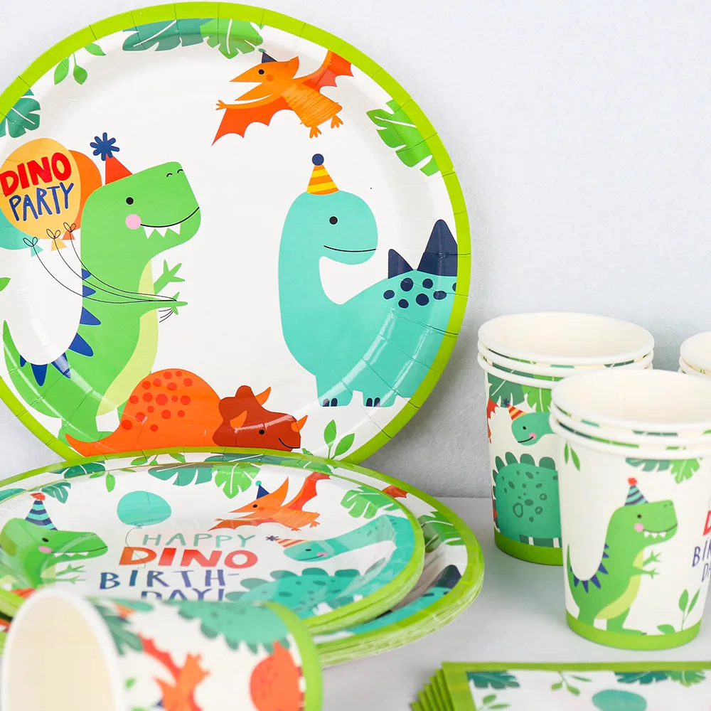 7/9inch Dino Paper Plate Birthday Party Decoration Dino Cups Cardboard Dinosaur Plates and Glasses Baby Shower Dino Party Favors view 2
