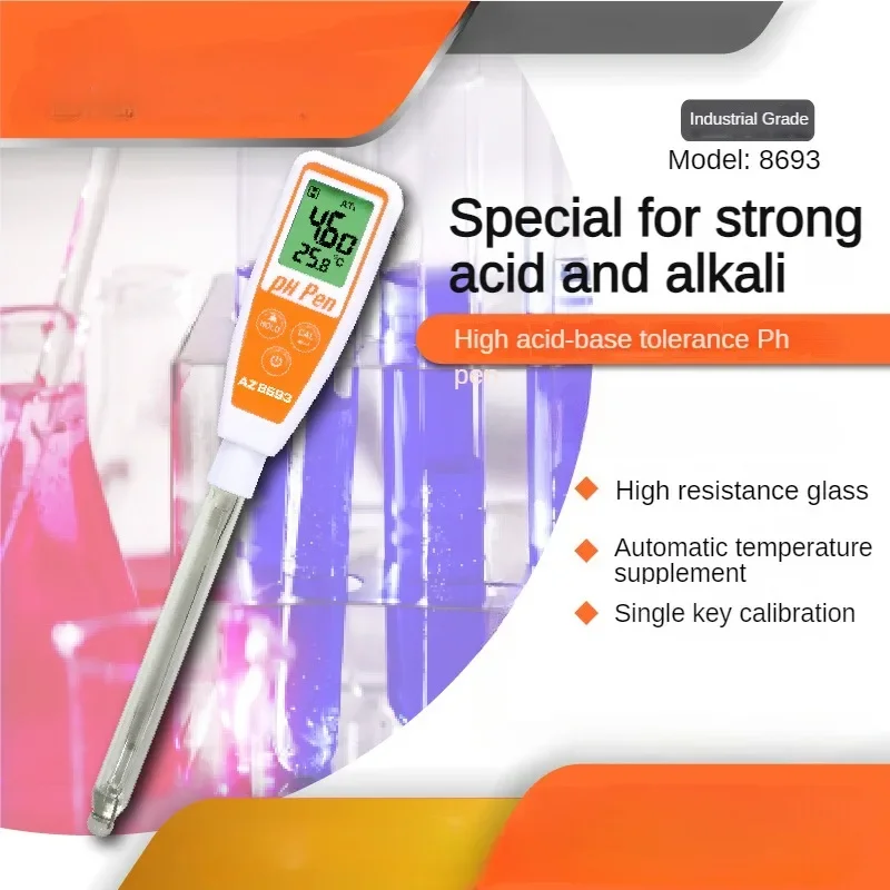 AZ8693 Handheld pH Testing Pen All Glass Long Measuring Rod pH Meter Pen Type Acidity Meter pH Detector