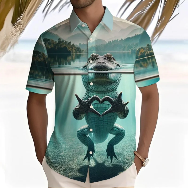 

3D Printed Bear Flamingo Raccoon Hawaiian Shirt For Men Love Animal Pattern Aloha Shirts Summer Short Sleeve Tops Casual Blouse