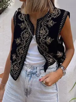 Vintage höst sammet broderad väst ärmlös jacka kvinnor v-ringad elegant västar kvinnliga modevästar kappa 2023 10 best sales Floral vest - №10