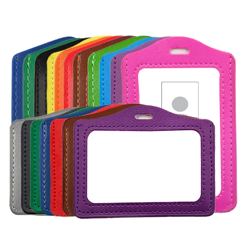 1Pcs Horizontal High Quality PU Leather ID Badge Case Color Border Bank Credit Card Holders ID Badge Holders No Lanyard