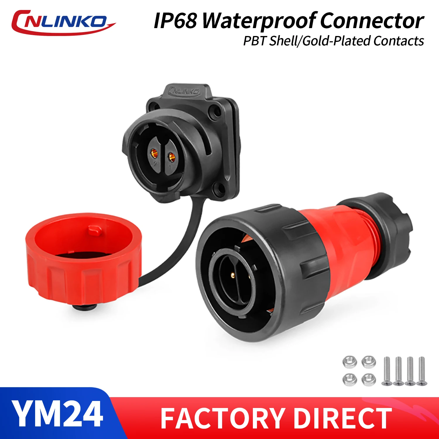 CNLINKO M24 Industrial Power & Signal Connector 2-24 Pin 25A 500V IP68 Waterproof PBT Plastic Solder Type 3-Point Bayonet Lock