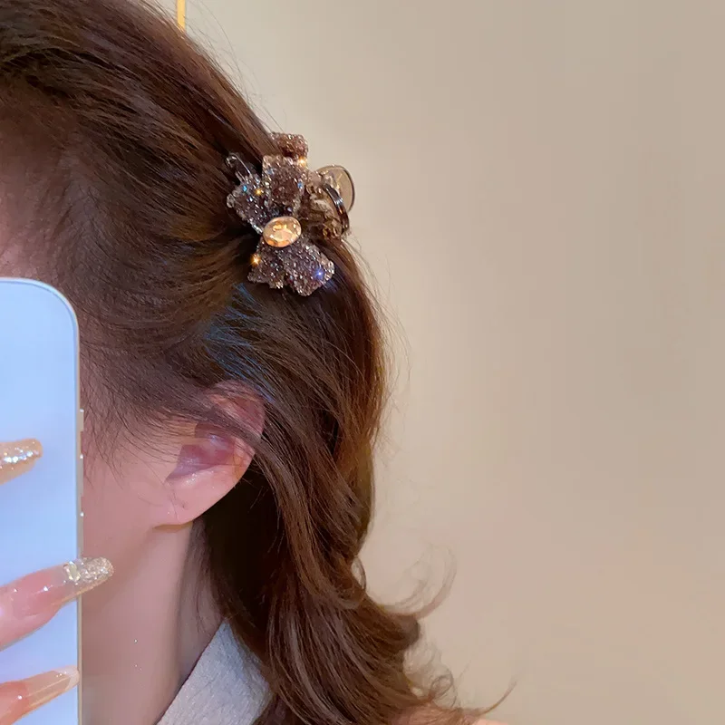 Rhinestone Small Hair Claw for Women Girls Korean Back Head Hair Grab Clip Glitter Shining Jewelry Decoration Styling Hairpins