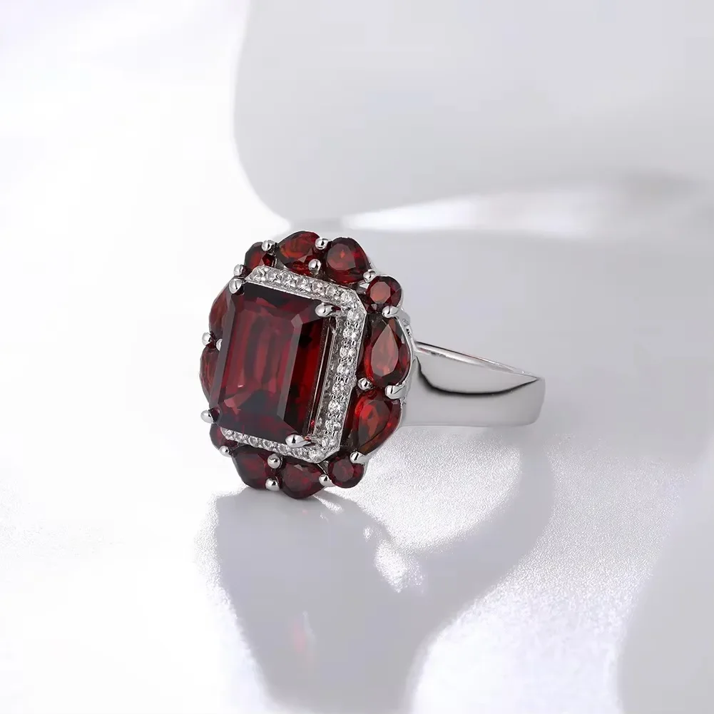 GZ ZONGFA New Arrivals 925 Sterling Silver Ring for Women Natural Red Garnet 4ct Octagon Cut Wedding Party Ring Fine Jewelry