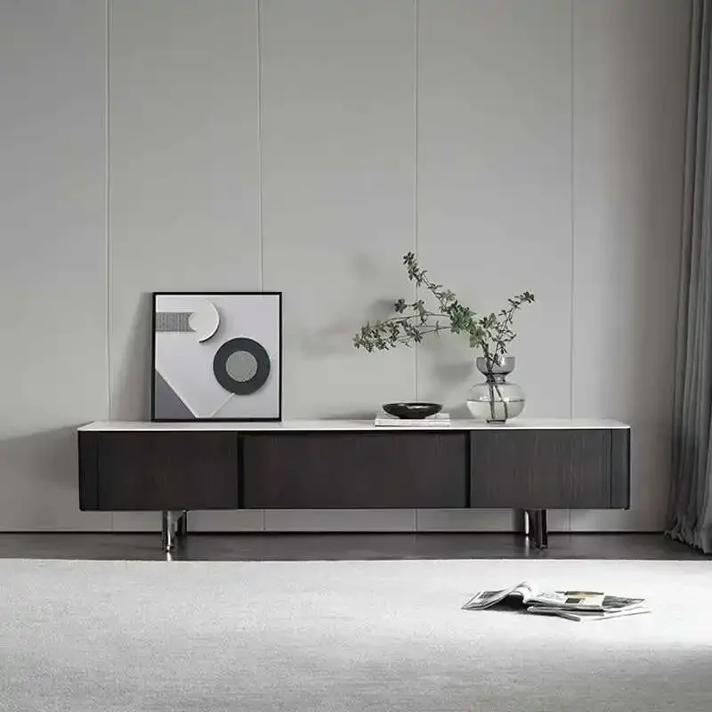 خزانة تلفزيون فاخرة وخفيفة وحديثة، لون إيطالي مدخن لغرفة النوم وغرفة المعيشة، خزانة تلفزيون، غرفة نموذجية، سطح صوتي مربع