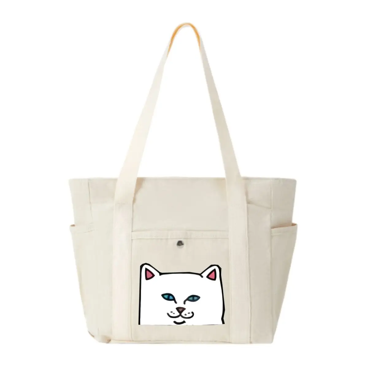 

Cool Cat Face Graphic Basic Canvas Bag Multi-Pocket Unisex Shoulder Bag