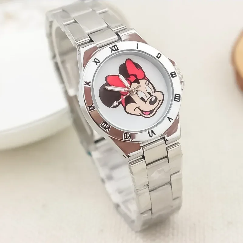 Disney Mickey Mouse Quartz Watches Minnie Steel Band Fashion Anime Student Clocks Dial Pointer Watch Cute Cartoon Birthday Gifts