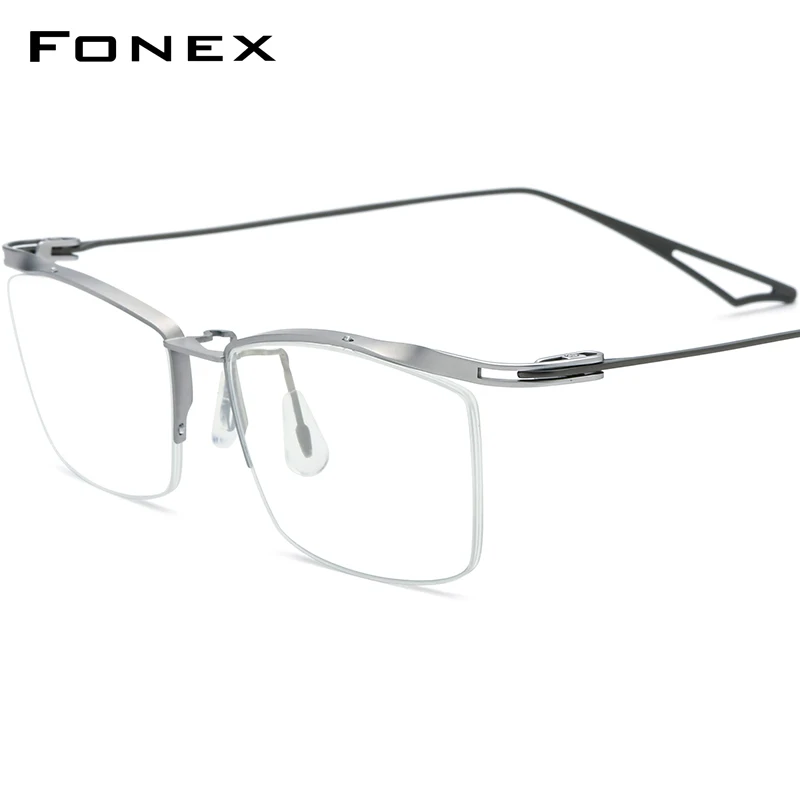 

FONEX Titanium Glasses Frame Men Semi Rimless Square Eyeglasses Men's Half Rim Frames Eyewear F98640