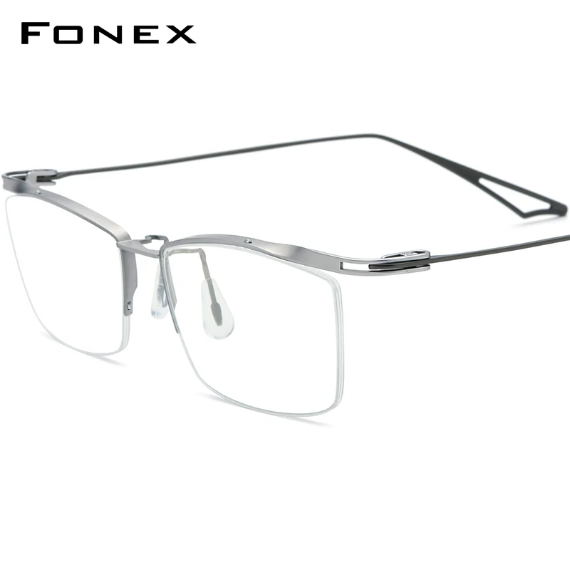 FONEX Titanium Glasses Frame Men Semi Rimless Square Eyeglasses Men's Half Rim Frames Eyewear F98640