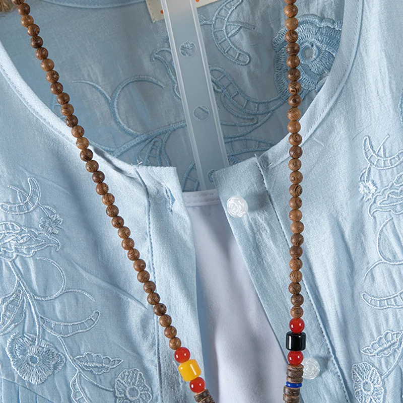 New 2025 Spring Cotton Nine Quarter Sleeve Shirt, Women Stand Embroidery, Mori Girl Retro Commute Casual Loose Blouse T53741CC