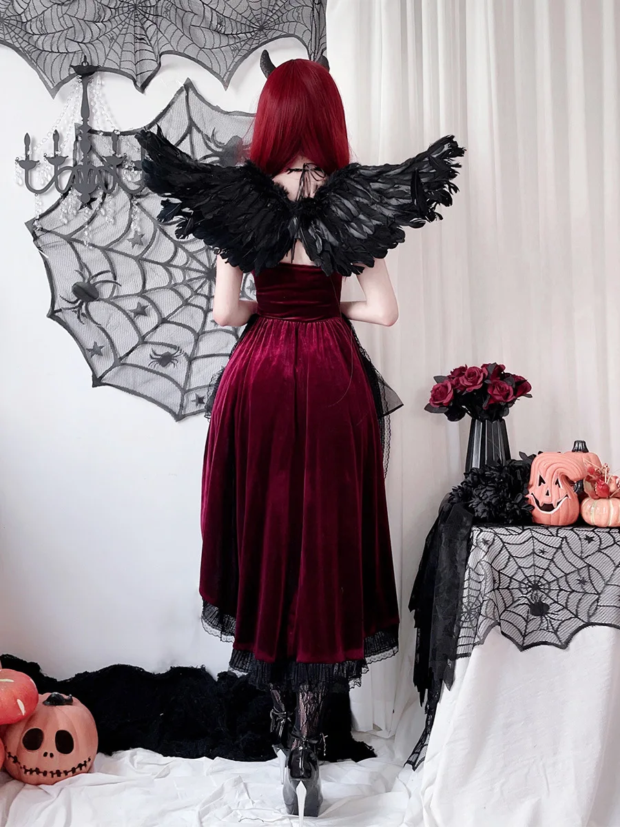

Gothic Dark Lady Witch Vampire Bride Costume Women's Dress Tailcoat Halloween Performance Clothes European Style