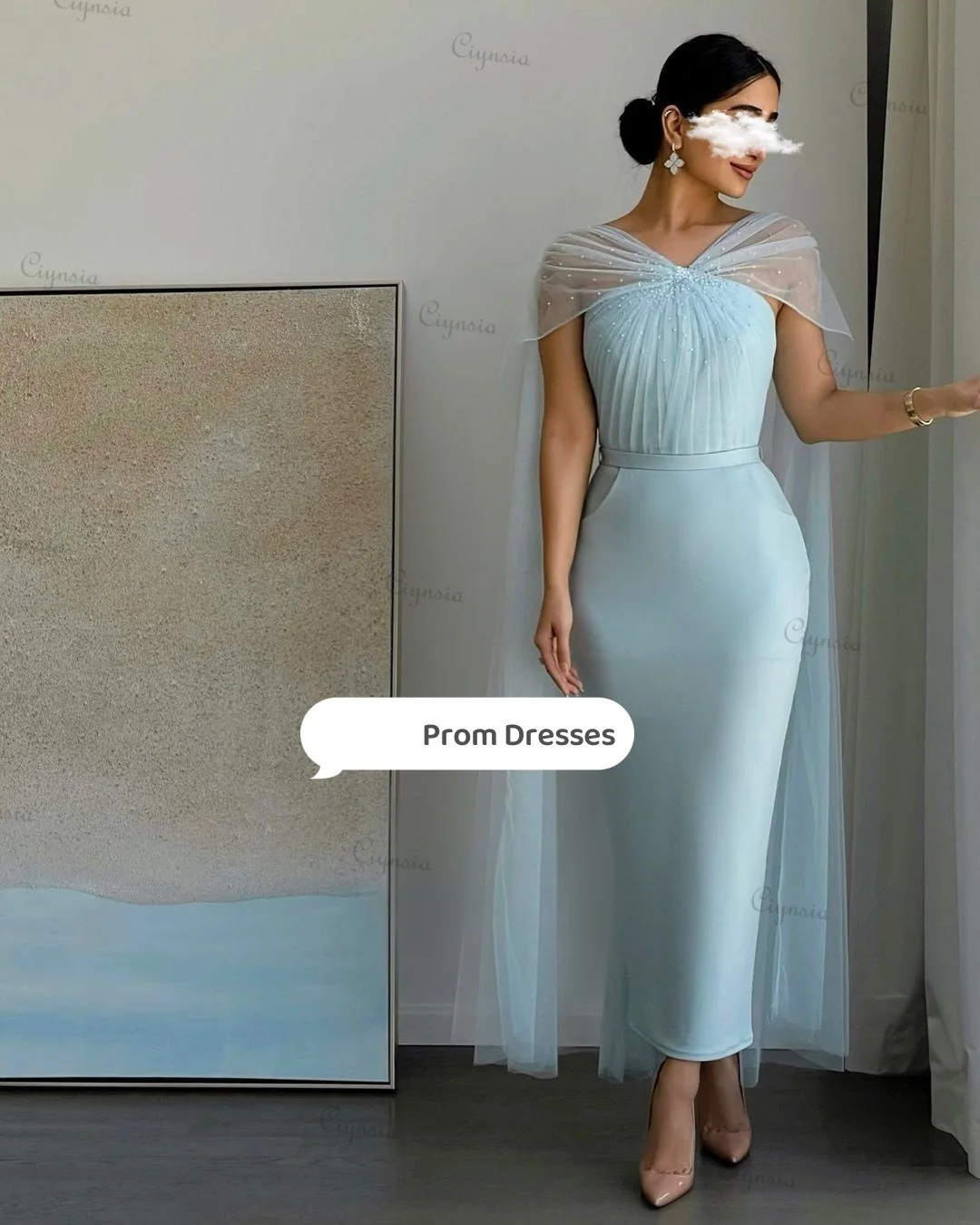 Ciynsia Dubai Elegant Evening Dresses for Women Luxury Mermaid Beads Tulle Ankle-length Formal Occasion Dresses Prom فساتين السه