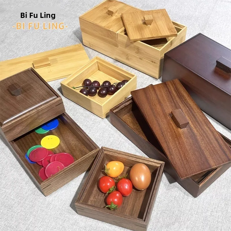 

Деревянный настольный органайзер из черного ореха с крышкой для закусок, конфет, орехов, чая и мелких продуктов