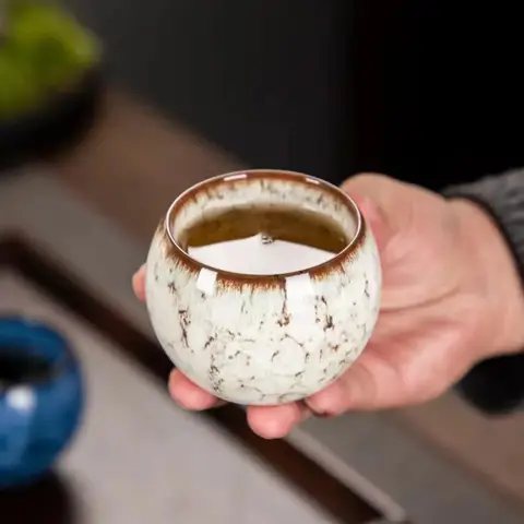 ‌"Colorful Reactive Glaze Ceramic Dragon Egg Cup - 150ml Unique Pattern Espresso & Tea Cup, Handmade Drinkware for Home Use"