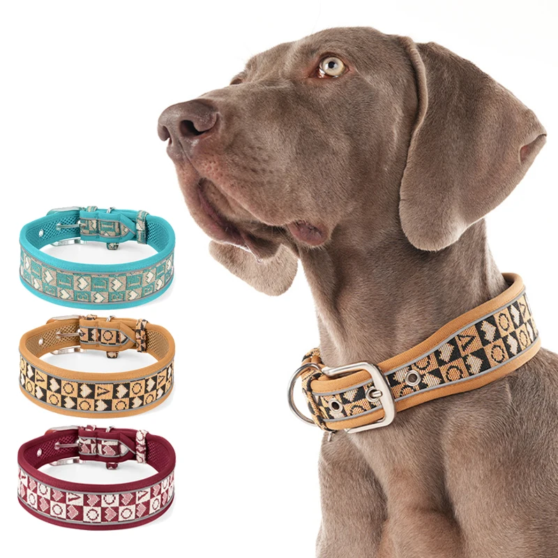

Dog Reflective Collar Outdoor Medium Large Dog Collar Retro Wind Breathable Pet Needle Buckle Widen And Protect The Neck Collar