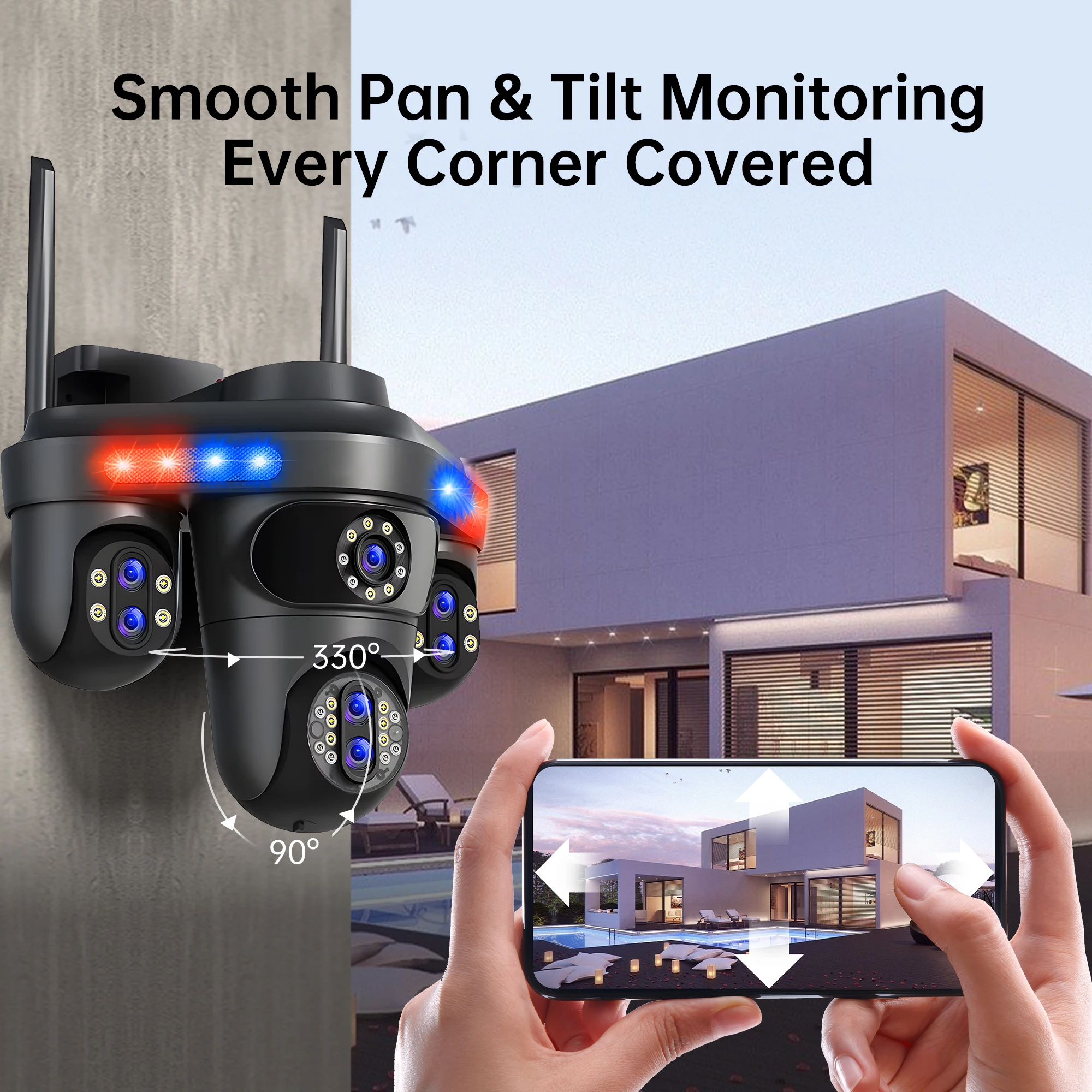 GEYUNE 35MP WiFi IP Camera 4 Screens 7 Lens 10X Zoom Outdoor Wireless PTZ Security Cam Auto Tracking CCTV Surveillance Camera