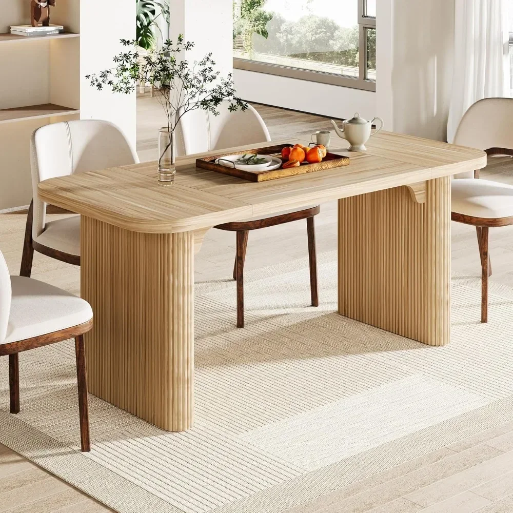 Konyhai dining Asztal számára 4-6 Benepesít, 62-inch Dohosodik Parasztház dining Asztal vel Dublőz Erőteljes Aljazat (only table) (natural)