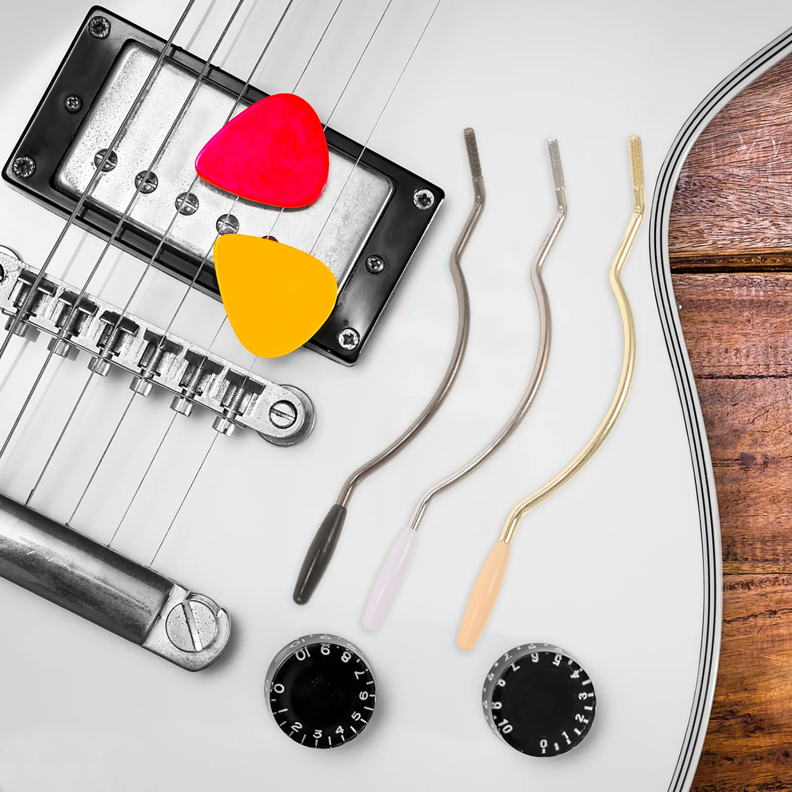 

3Pcs Electric Guitar Tremolo Bar Whammy Bar for Guitar Lightweight Design with Curved Shape for Pitch Control and String Tension