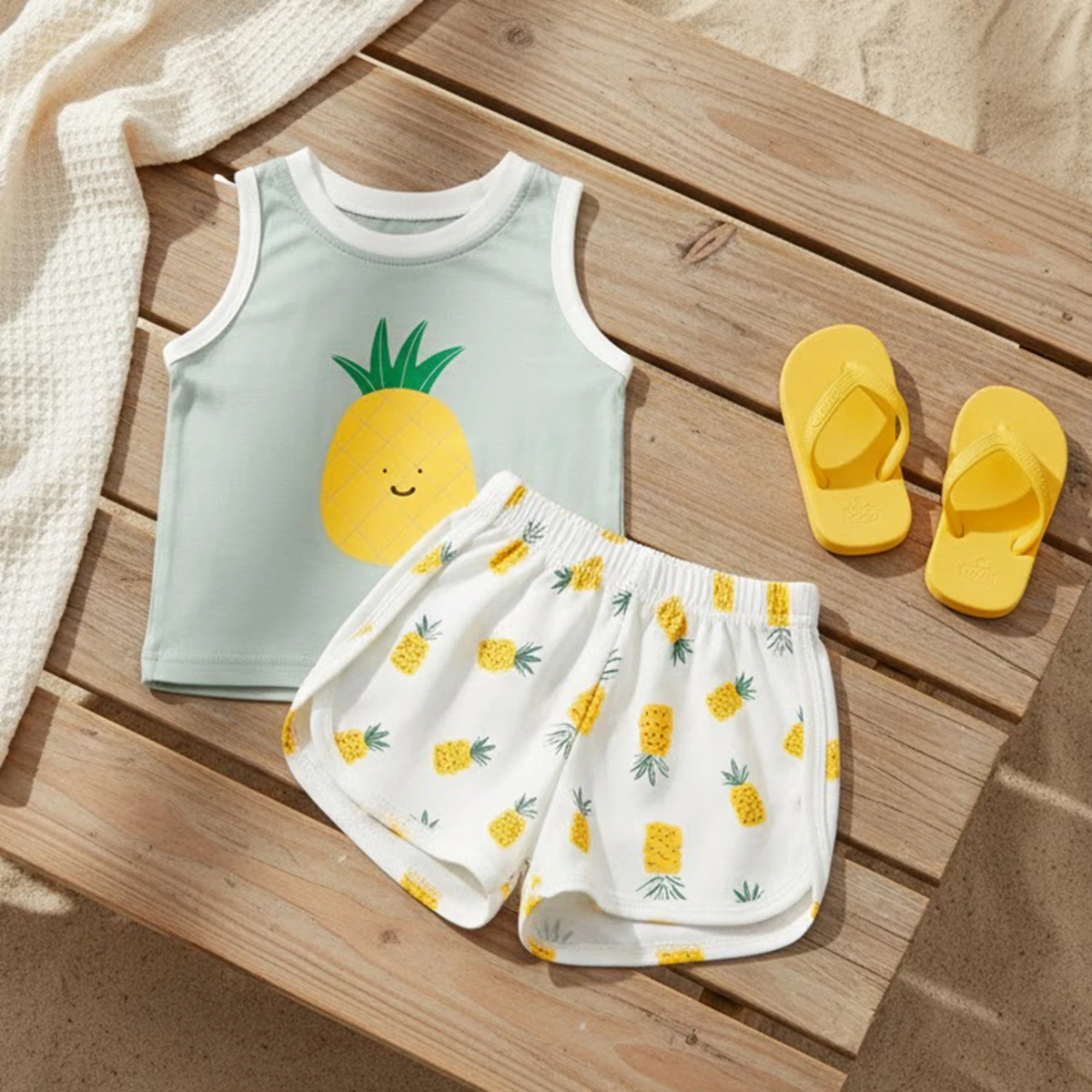 Infants Sleeveless Tops + Bottoms Suits Sport Baby Boys Clothes Sets Fruit Print