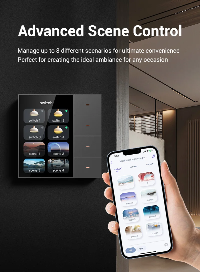 Smart Wall Switch Touchscreen 4 Groups Light Adjustment Scene  Dimmer Switch Curtain For-Tuya For-Zigbee Supplies