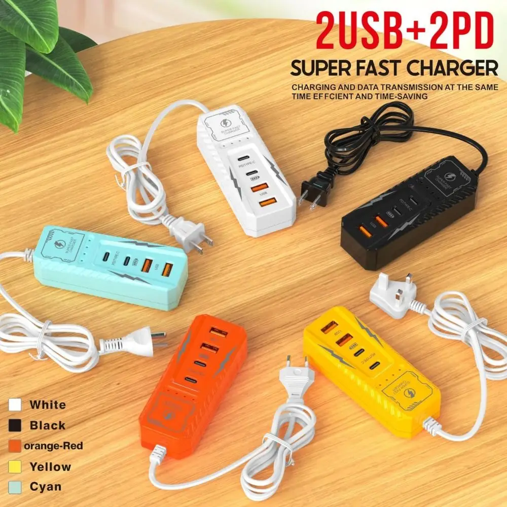 เต้ารับชาร์จ USB 4 พอร์ตแบบยูนิเวอร์แซล ช่องเสียบหลายพอร์ต 2PD+2USB ปลั๊กไฟสำหรับโทรศัพท์ ชาร์จเร็ว รองรับปลั๊ก EU/US
