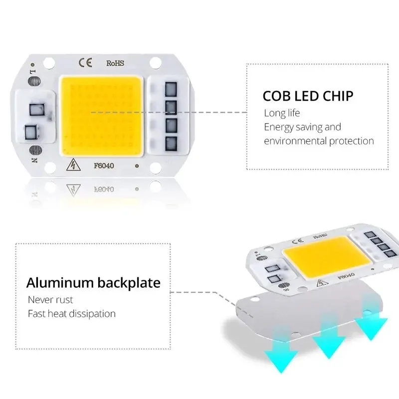 Ammotoo Smart IC COB Chip LED koralik świetlny 50W AC 220V nie ma potrzeby kierowcy DIY światło halogenowe reflektor Led reflektor zewnętrzny Chip