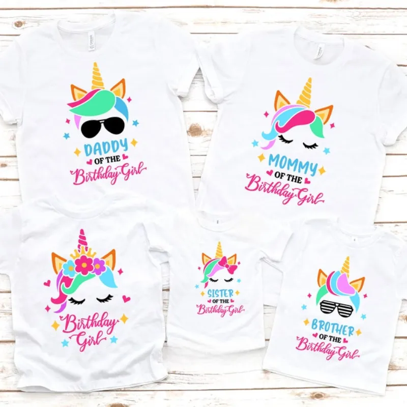 

Unicorn Theme Matching Family Shirt Cute Birthday Girl T-shirt Funny Party Clothes Family Outfits White Graphic Tees