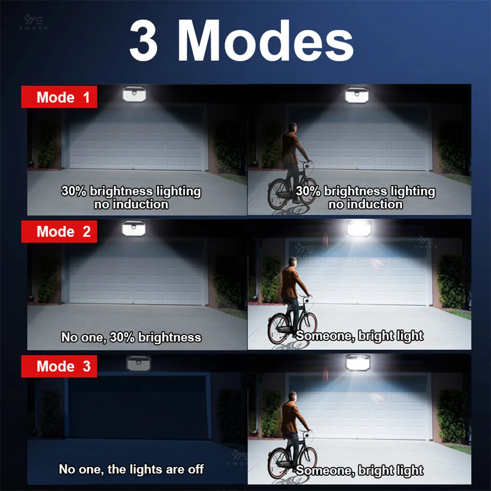 230 LED أضواء الشمسية في الهواء الطلق 3-الوجهين تعمل بالطاقة الشمسية محس حركة IP65 مقاوم للماء ضوء الشمس 3 طرق الجدار مصباح للشرفة الخارجية #3