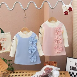 Spring and Autumn New Girls' Korean Edition Long sleeved Flower Fake Two piece Splicing Dress