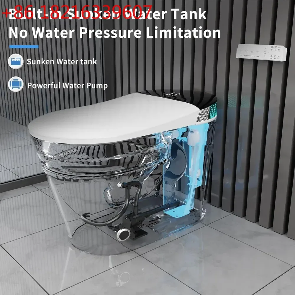 YAO Smart Toilet Bidet with Tank Built in, One Piece Auto Open Close Lid, Foot Sensor Heated Seat Warm Water Sprayer & Dryer，