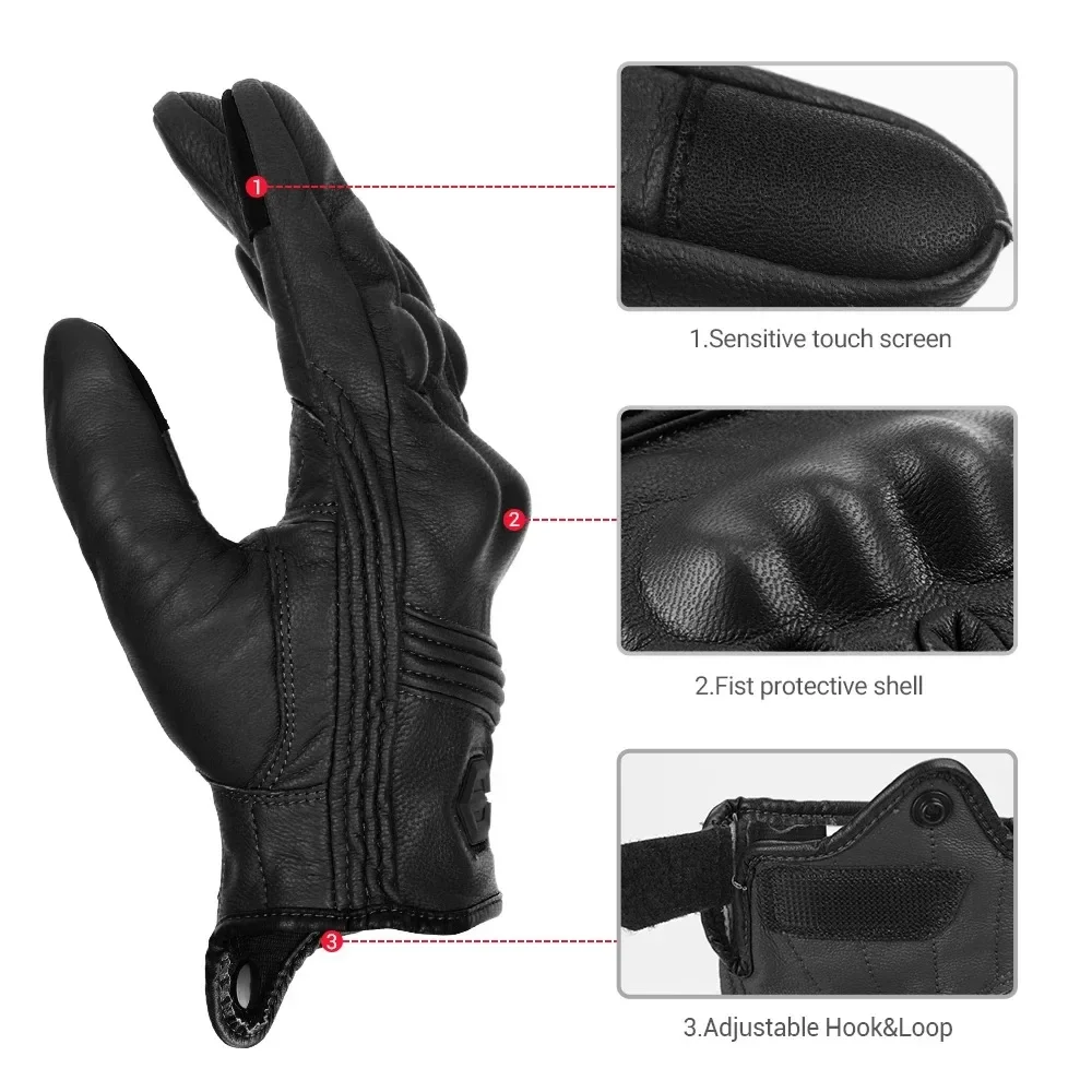 Motorcycle Leather Gloves Vintage Men Women Protective Touchscreen Motorbike Motorcross Cycling Guantes Moto Perforated Gloves