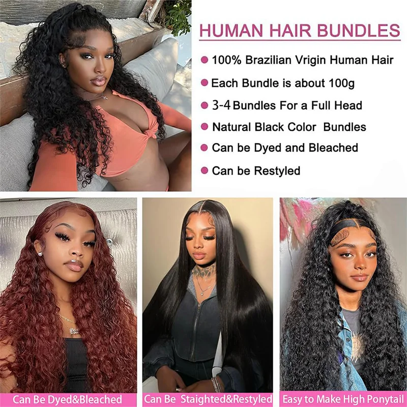 20 22 24Inch Kinky Curly Wave Human Hair Bundles Brazilian Unprocessed Kinky Curly 30 32 34Inch Natural Black 100% Human Hair