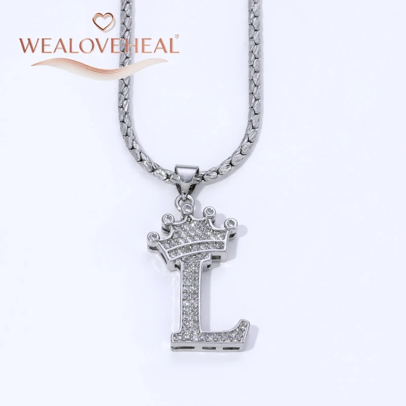 Rhodiumbeschichtete A-Z-Kronen-Initialen-Halskette, Iced Out CZ 26 Buchstaben-Anhängerkette 50 cm, personalisiertes Hip-Hop-Schmuckgeschenk für Sie und Ihn – Detail 30