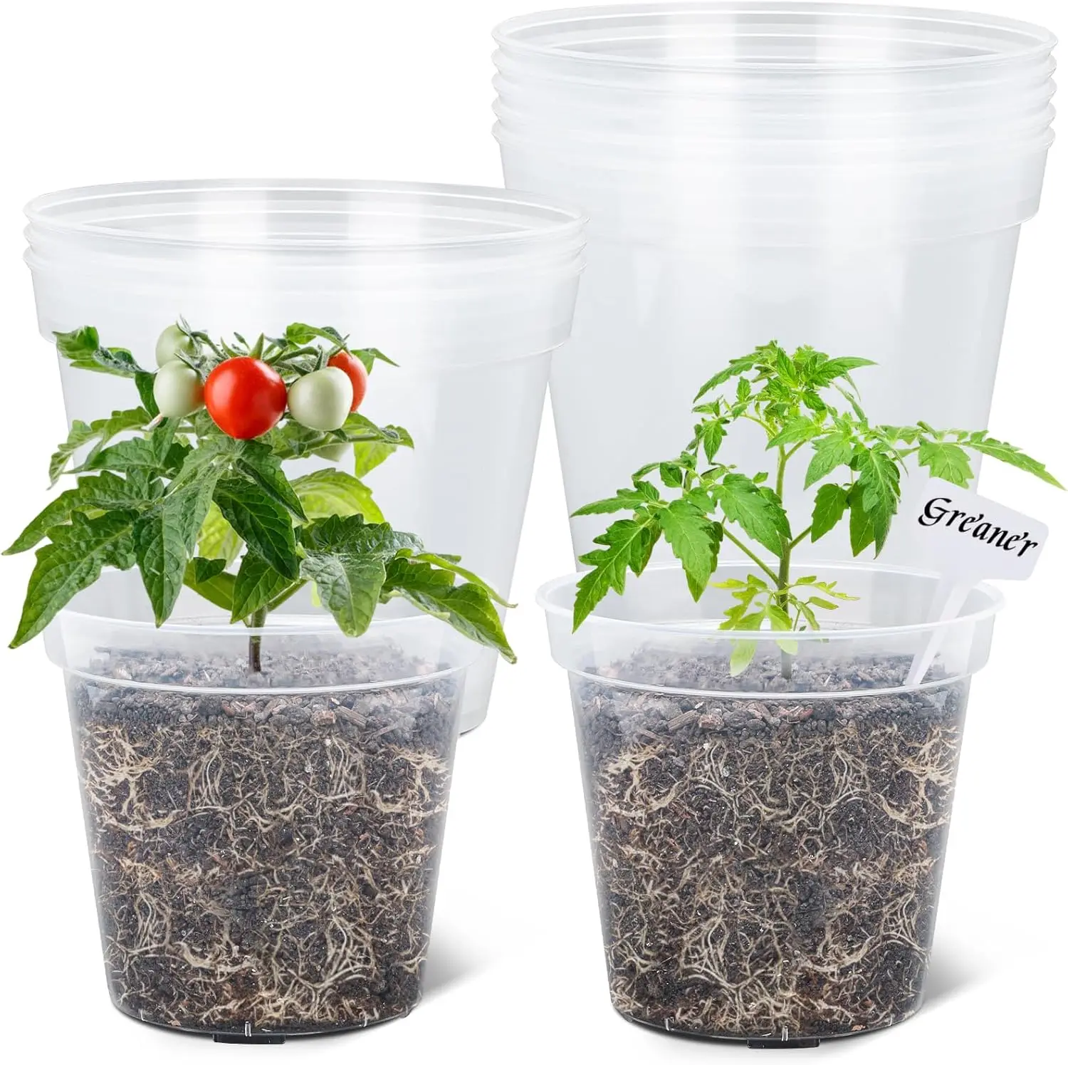

Набор из 10 прозрачных пластиковых горшков для растений диаметром 8 дюймов с дренажными отверстиями и 20 этикетками для рассады