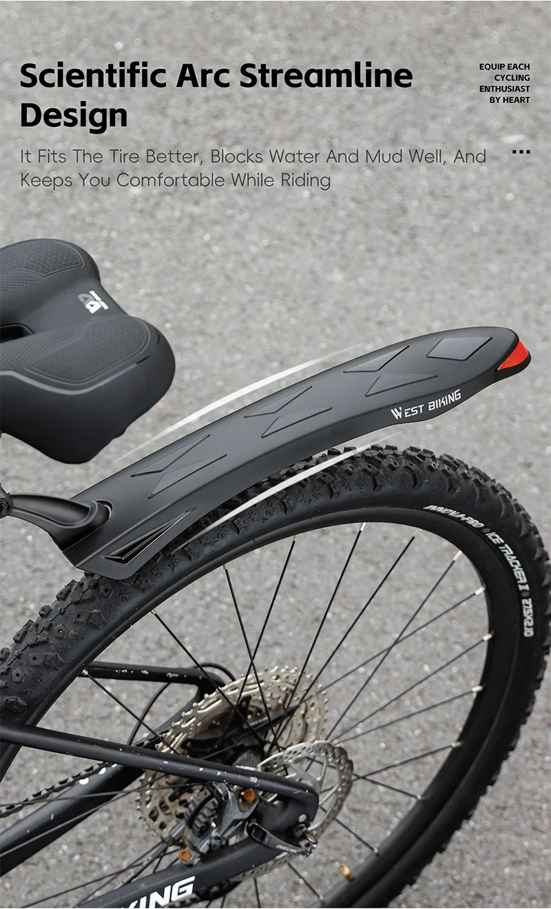 WEST BIKING Verlängerte Fahrrad-Schutzbleche Reflektierende Schutzbleche für 26-27,5 Zoll Mountainbikes Regen- und Nachtfahrten Langlebiger PP-Kunststoff – Detail 4