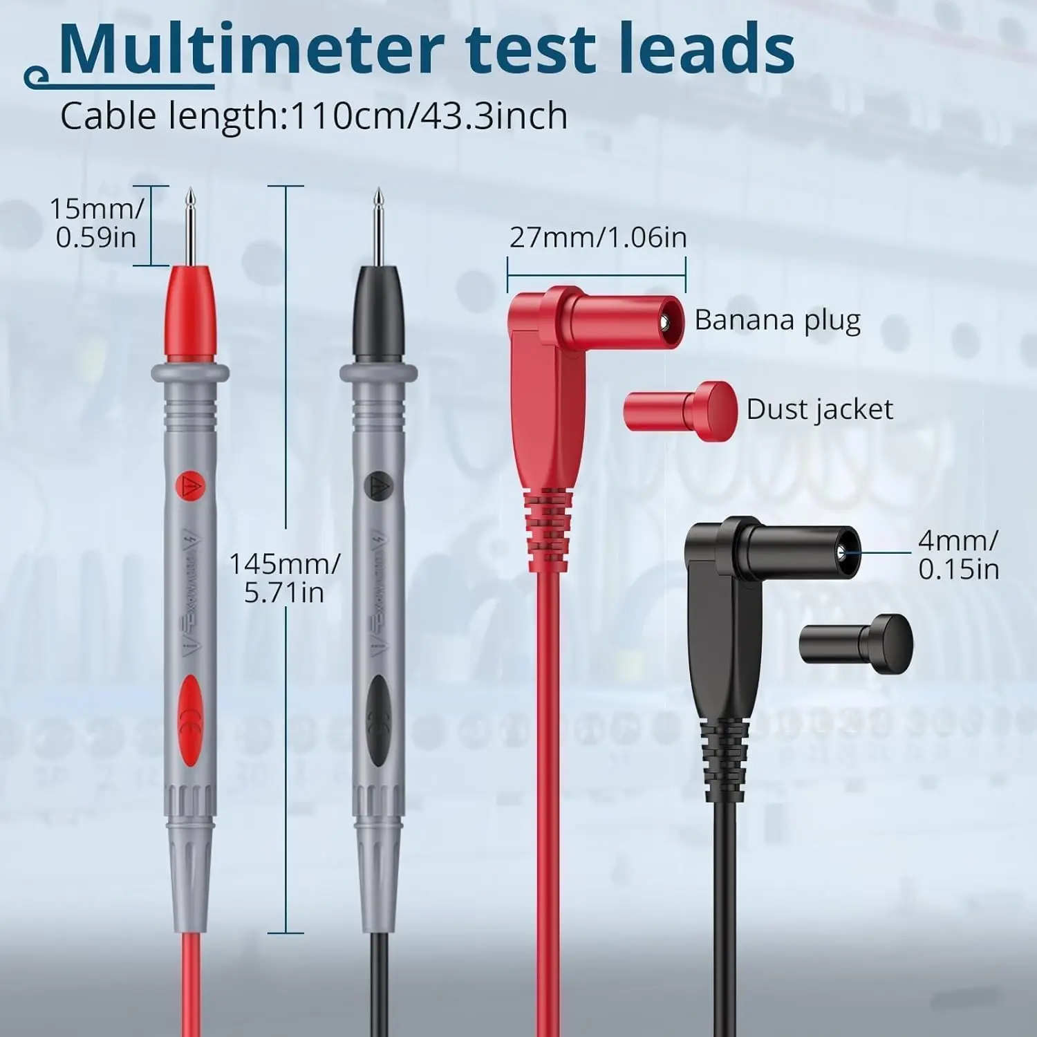 1 Pair of 1M Industrial Heavy Duty 1000V/20A Multimeter Test Leads with Non-slip Grip Rubber Guard Cable Ties for Multimeter