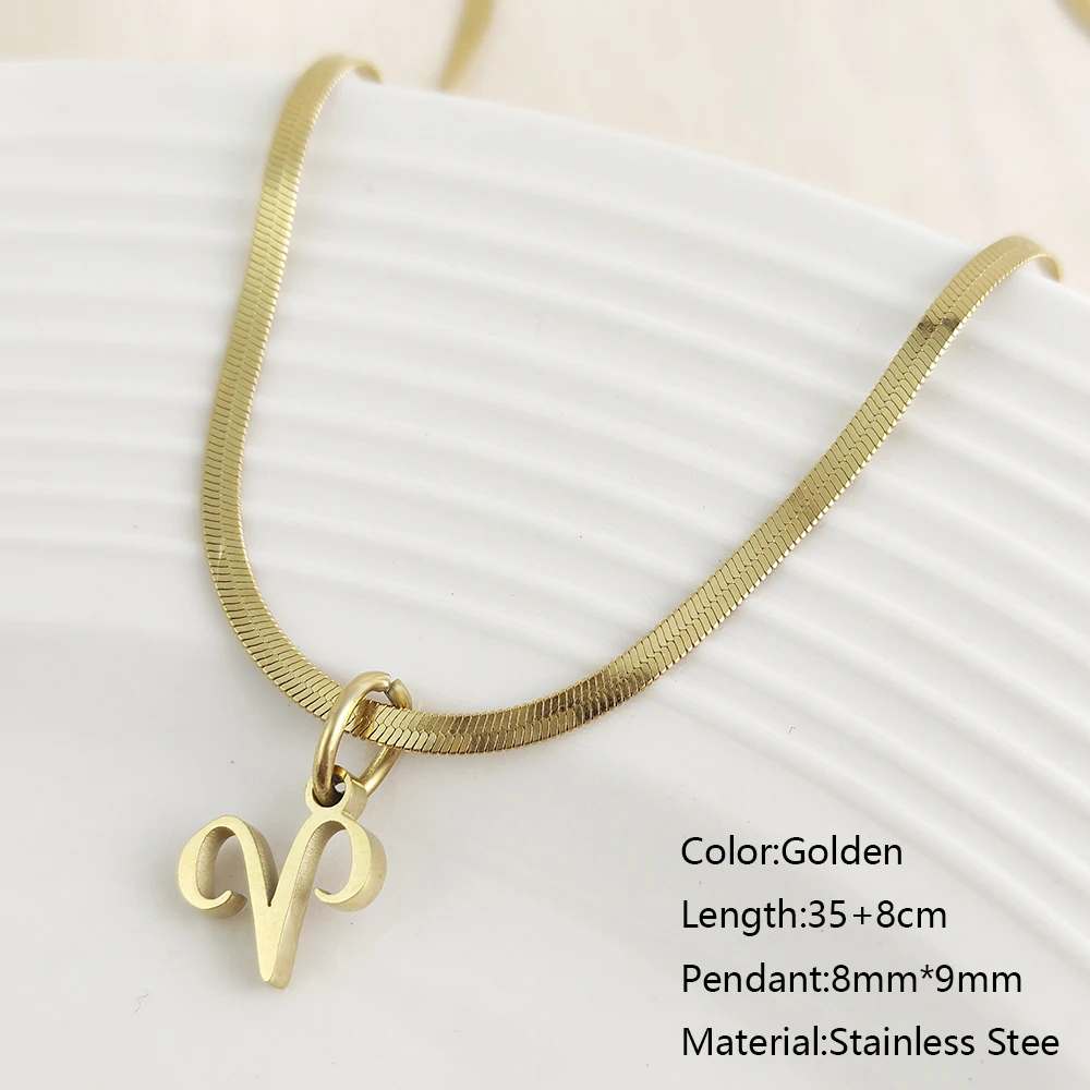 10PCS Wholesale 2024 Women's Necklace Stainless Steel 12 Zodiac Zodiac Golden Pendant Necklace Birthday Gifts