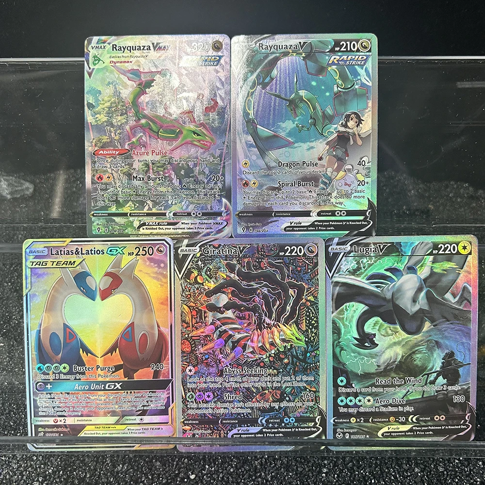 Anime PTCG Legendary Collection Karty Latios Latias Giratina Lugia Rayquaza VMAX Gx Hobbie Rzadkie Karty Kolekcjonerskie Karty do Bitew Zabawki Prezenty