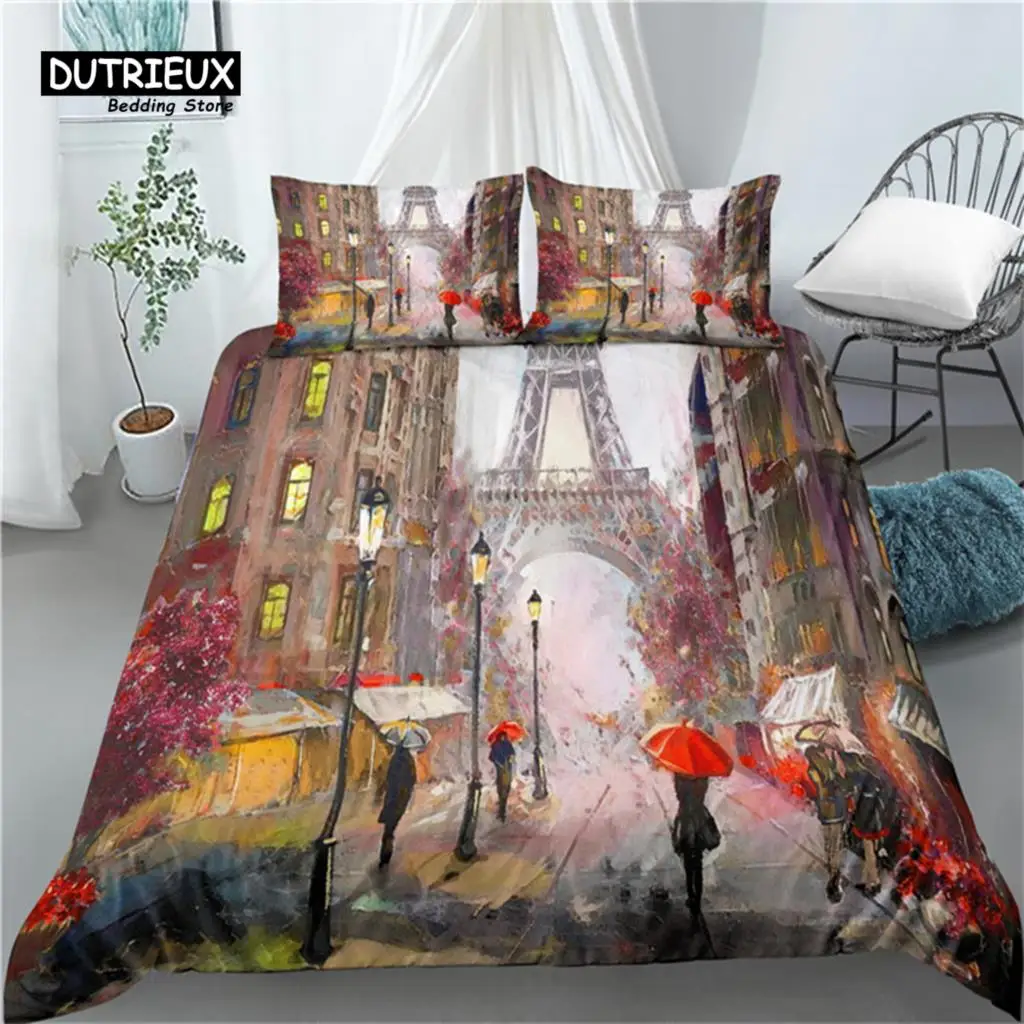 

Luxury 3D Romantic Paris Print Home Living 2/3Pcs Soft Duvet Cover Set PillowCase Kids Bedding Set Queen and King EU/US/AU Size