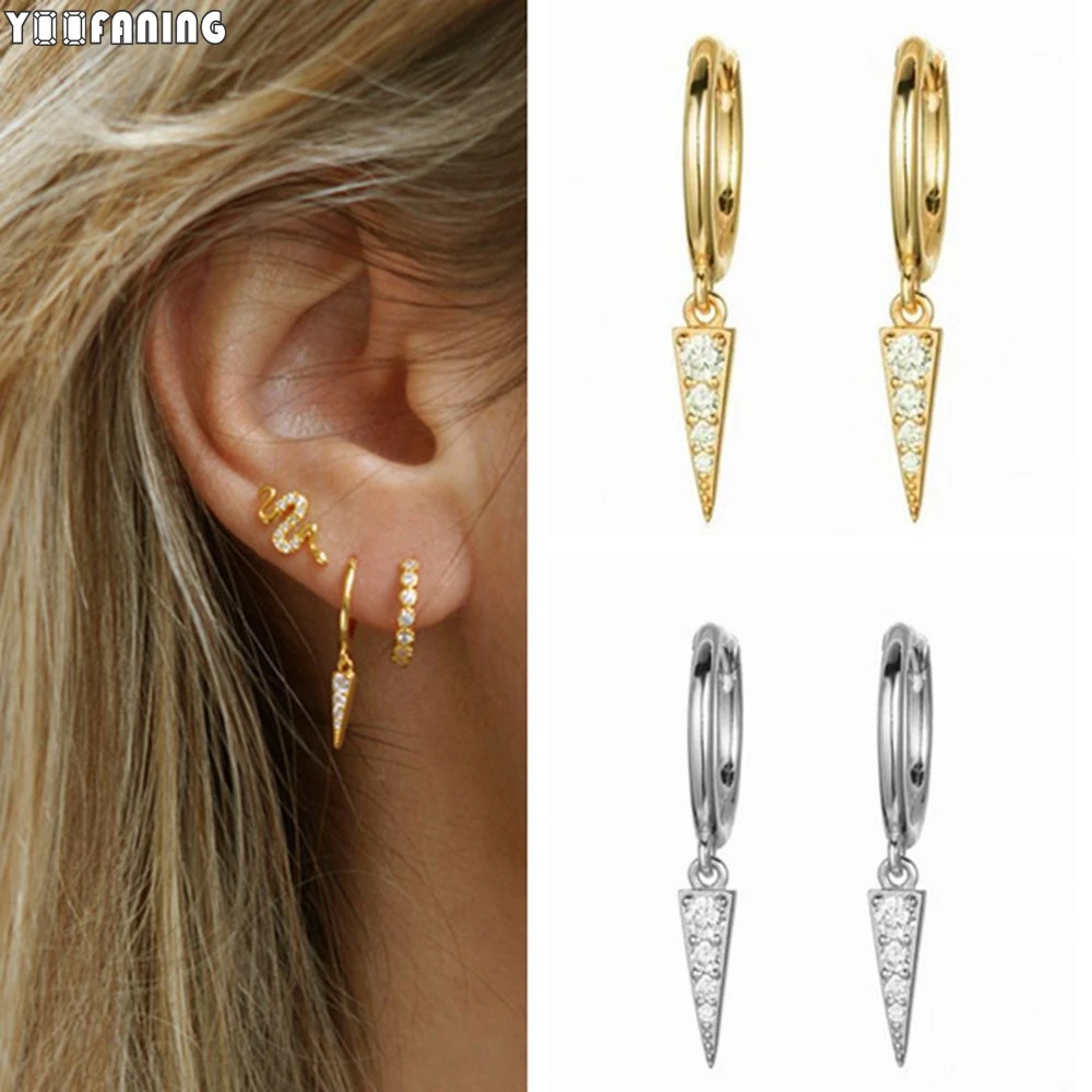 925 Sterling Silver Ear Needle Exquisite Minimalist  Hoop Earrings Pointed Pendant Design Classic Earring for Women Jewelry Gift