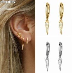 925 Sterling Silver Ear Needle Exquisite Minimalist Hoop Earrings Pointed Pendant Design Classic Earring for Women Jewelry Gift