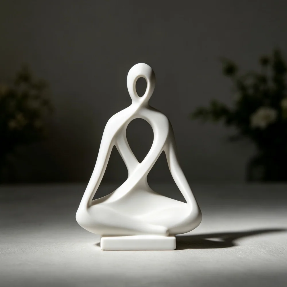 Serene 3D Printed Abstract Yoga Meditation Sculpture Desktop Figurine Ornament For Spiritual Wellness Room Decor Gift