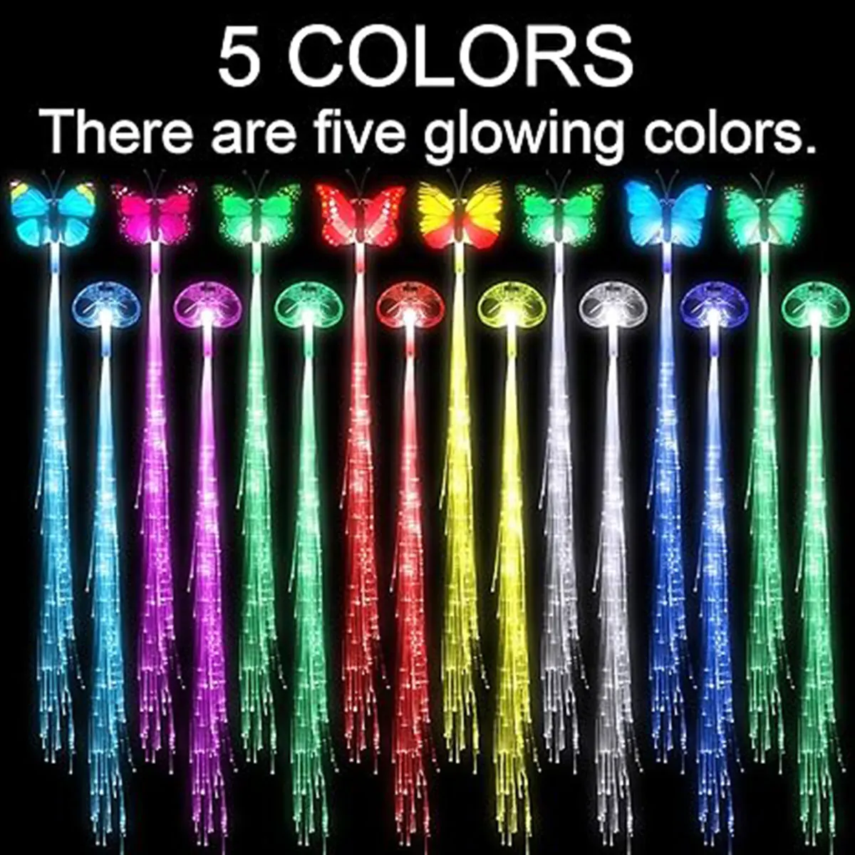 5pcs Led Glow Butterfly Hair Clips Led Light Fiber Optic Hair Braid Barrettes Glow-In-The-Dark Fairy Braids for Parties & Events