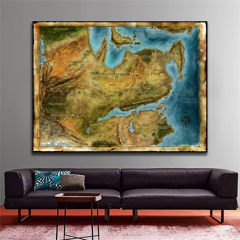 84 * 59 cm Vintage Map Wall Art Poster Retro Canvas Painting Unframed Prints Decorative Pictures Living Room Home Decoration