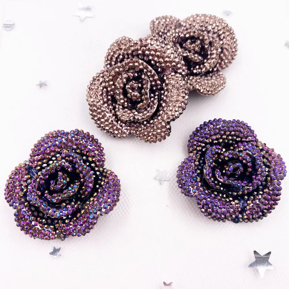 Glitter Resin 3D Diamond Flower Flatback Cabochon Stone Rose Figurines 4PCS DIY Bow Decor Scrapbook Home Accessories Crafts OL00