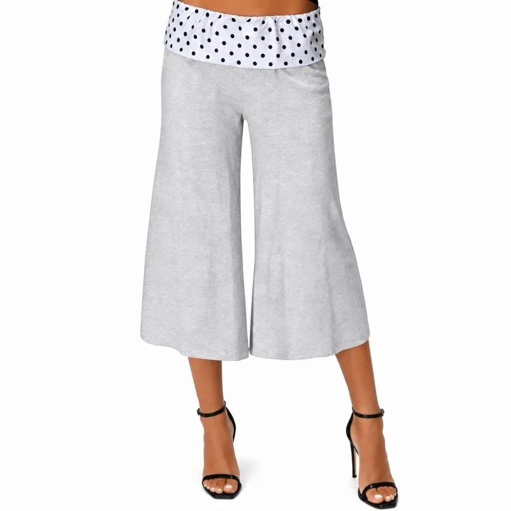 

Casual Polka Dot Low Waist Capri Pants Stripe Thin Wide Leg Pants Lightweight Loose Fit Foldover Waist Pants Girls