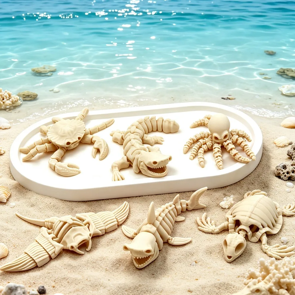 3D Printed Marine Life Skeleton, Full Body Joints, Movable Shark, Ray, Sea Turtle, Freely Swinging Desktop Decoration Gift